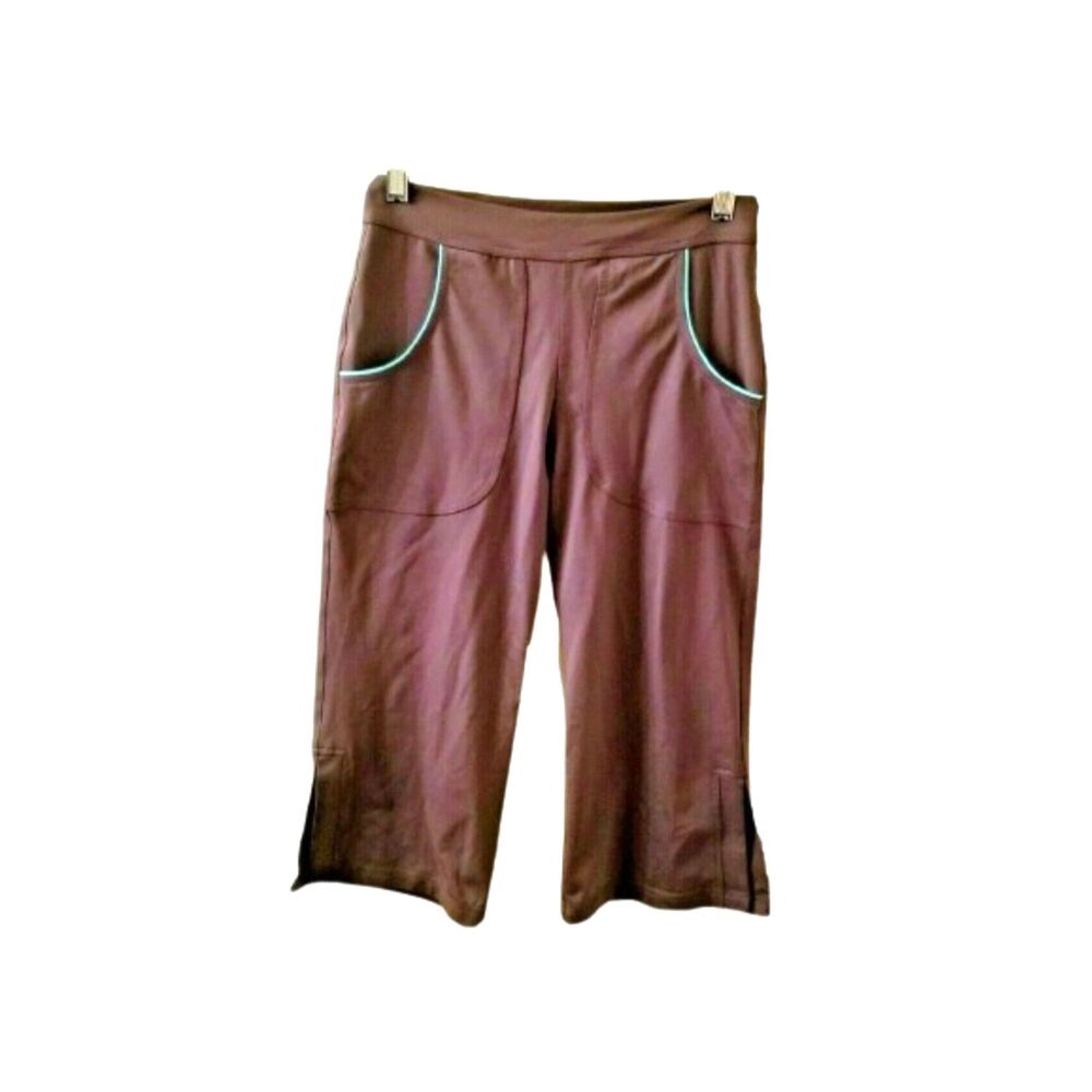 ANATOMIE Athletic Set Tank Capri Leggings Sz Small Brown Turquoise Trim Yoga - Picture 5 of 9